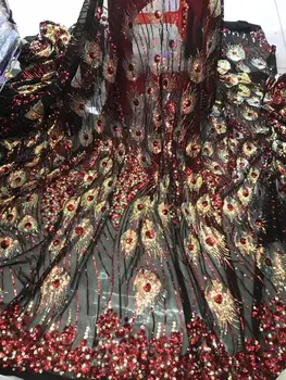 

African Wine Organza Sequins Lace Fabric 2019 Hot Sale Nigerian Wedding Dress High Quality Organza French Net Mesh Lace