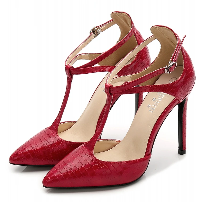 New Luxury Leather Women Pumps High Heels Sexy T-Strap Mary Janes OL Pointed Toe Sandals Ladies Wedding Shoes For Woman DB0045 | Обувь