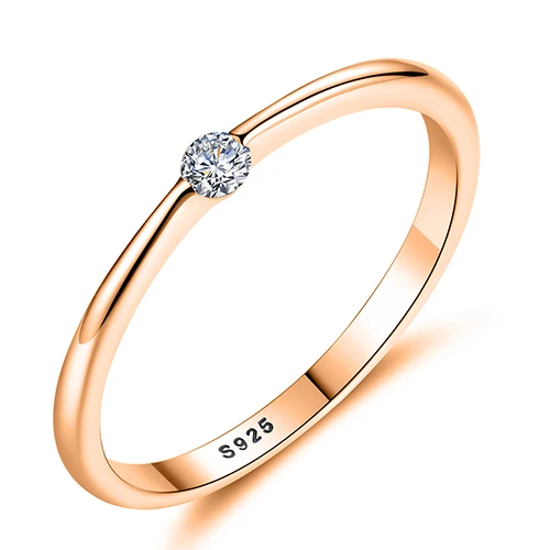 ROSE GOLD Подлинный eleshe, 925 пробы, серебряные кольца, Круглые, циркониевые, Кристальные, кольца на палец для женщин, свадебные, оригинальные серебряные ювелирные изделия - Цвет основного камня: ROSE GOLD