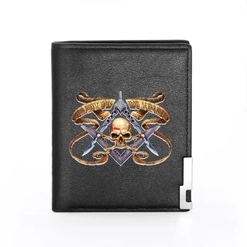 

New Fashion Masonic Skull Skeleton Printing Wallet Leather Purse For Men Credit Card Holder Short Male Slim Coin Money Bags
