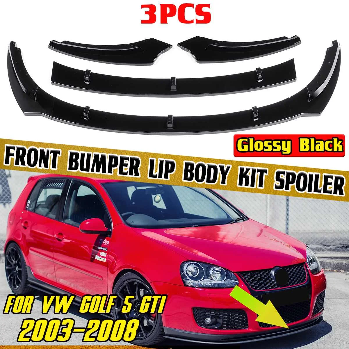 3PCS Car Front Bumper Lip Spoiler Body Kit Splitter Diffuser For Volkswagen  For VW Golf MK5 GTI 2003-2008 Bumper Lip Deflector