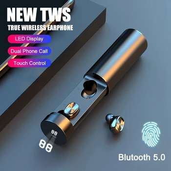 

2020 NEW V5.0 Bluetooth Wireless Earphone Pull out 8D Stereo Earphones Sport ear buds Noise cancelling headphone with LED power