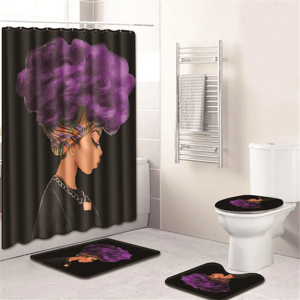 Занавески для душа s, красочные занавески для ванной комнаты, набор с ковриком, африканские аксессуары для ванной комнаты, санузел, домашний декор, 4 шт., F802 - Цвет: E