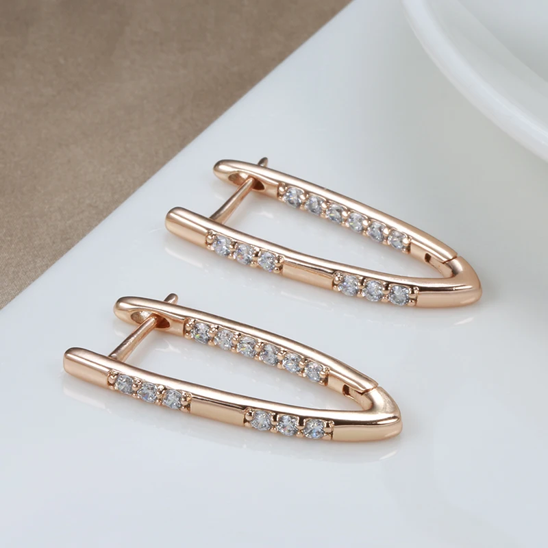 Kinel 585 Rose Gold Color Earrings For Women Girl Fashion Geometric Natural Zircon Drop Earring Daily Jewelry drop earrings