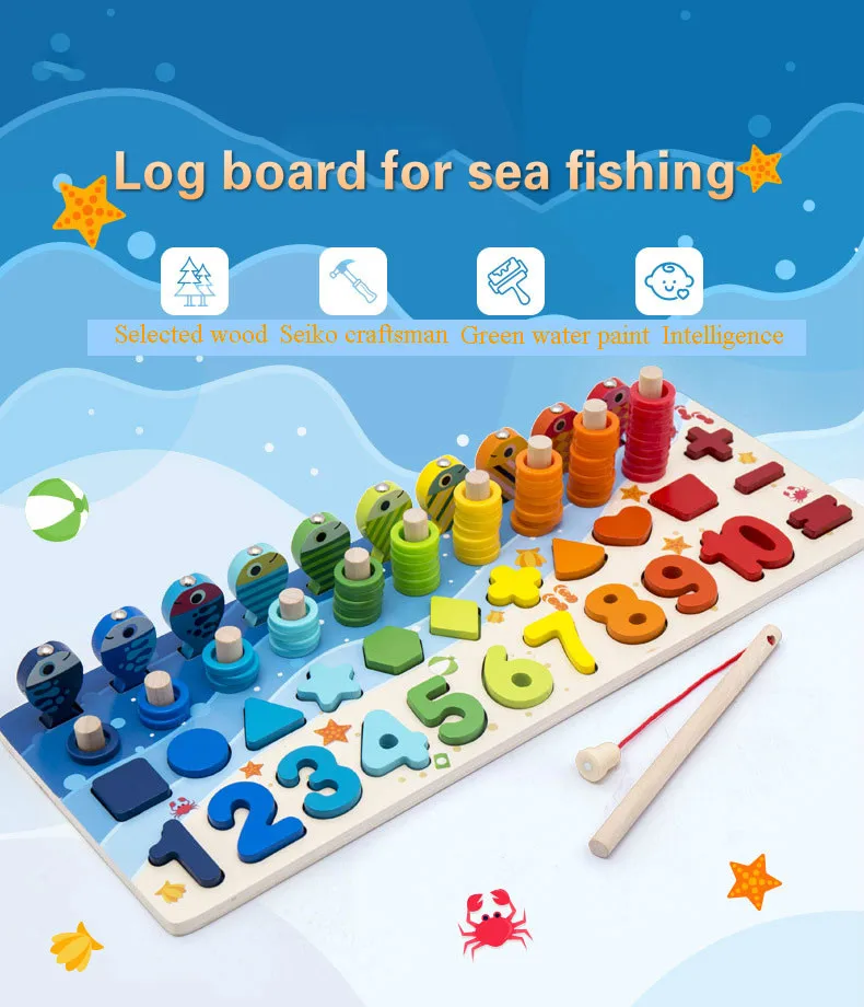 Montessori Wooden Educational Teaching Aids Children's Mathematics Toys Number Color Shape Fishing Logarithmic Board Kids Toys