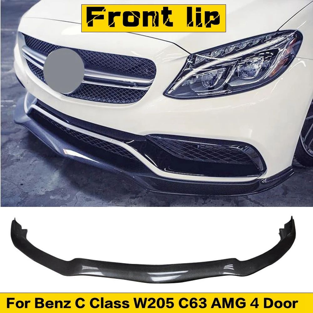 Углеродное волокно передняя губа для Mercedes Benz W205 C63 AMG 4 двери передний бампер спойлер наборы кузова W205 AMG C63 аксессуары
