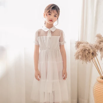 

Summer 2020 New Party Gown Dresses Kids Girl Clothing Patchwork Long Dress For GirlsWhite Beige Blue Girls Dress Casual Clothes