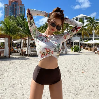 

Women's Swimsuit Separate Female Bikini Push Up Swimwear Summer 2020 Swim Suits New Long Sleeve Wetsuit High Waist Two Piece