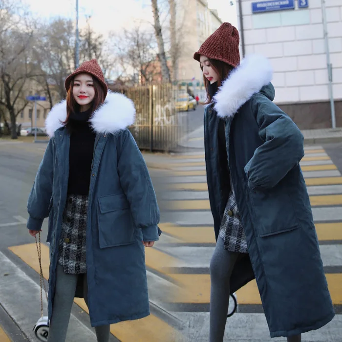 

2019 Winter New Style Korean-style Mid-length down Jacket Loose-Fit Student BF Cotton-padded Clothes over-the-Knee Thick Cotton