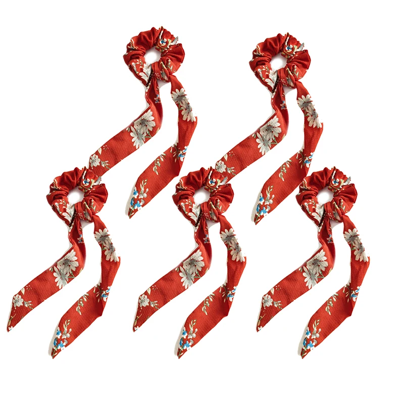 5 шт/лот шарф для волос набор для женщин эластичные резинки для волос винтажные стримеры аксессуары для волос для девушек Аксессуары для галстуков - Цвет: Красный