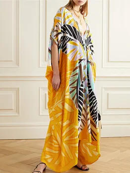 

VKBN Spring Summer Dress Women High Quality Industrial for Women Dresses Printing Batwing Sleeve V-Neck Large Sizes