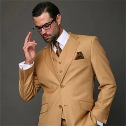 New High-Quality Customized Khaki Men's Suit Notched Lapel Design, Groom's Best Self-Cultivation 3-Piece Set(Coat +Pants + Vest)