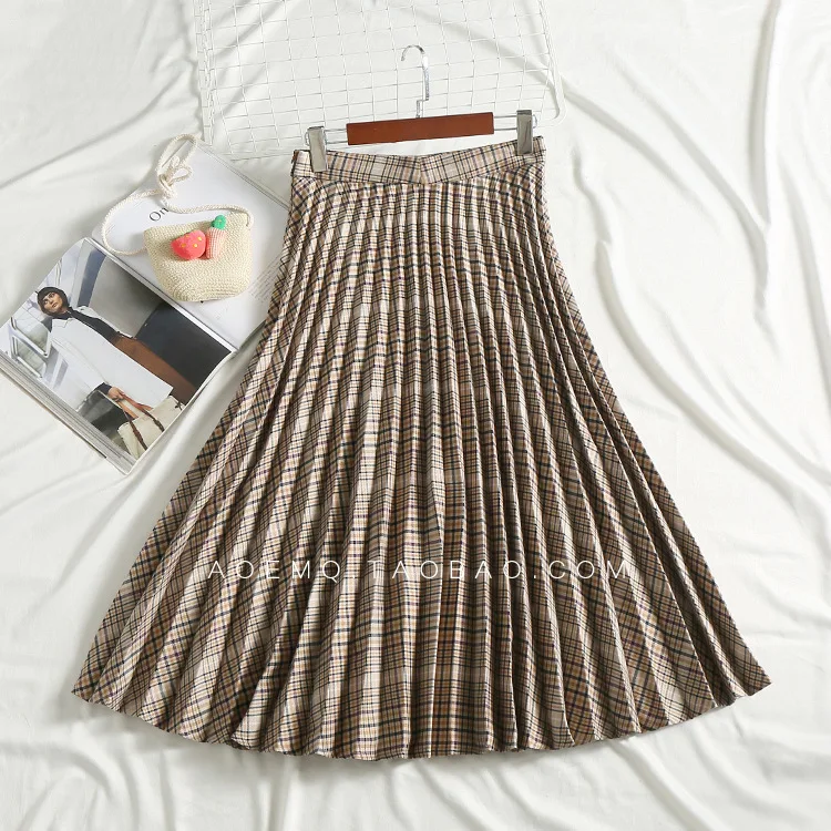 

A Generation of British Style Stereo Pleated Yarn Dyed Plaid High-waisted Mid-length Skirt Women's Entity