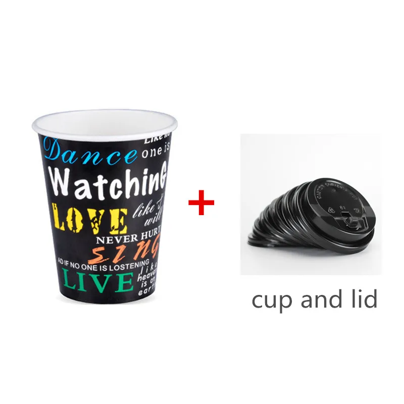 cup and lid4 50 шт. американский стиль креативные слова шаблон одноразовая кофейная чашка 450 мл чашка для молока и чая вечерние блага горячие бумажные стаканчики с крышкой - Цвет: cup and lid4