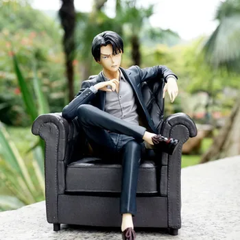 

16cm Attack on Titan Black Suit Levi Ackerman Sitting Sofa Action Figure japanese Anime adult Action Figures toys Anime figure