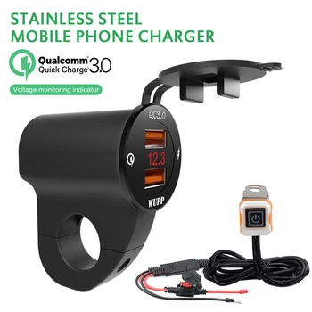 

Motorcycle Aluminum Alloy Waterproof Mobile Phone Charger QC3.0 Dual USB3.4A Super Fast Charge + Volt Switch