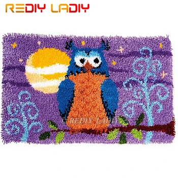 

Latch Hook Kits Make Your Own Rug Blue Moon Owl Tapestry Crocheted Cushion Mat DIY Carpet Rug Pre-Printed Canvas Hobby & Crafts