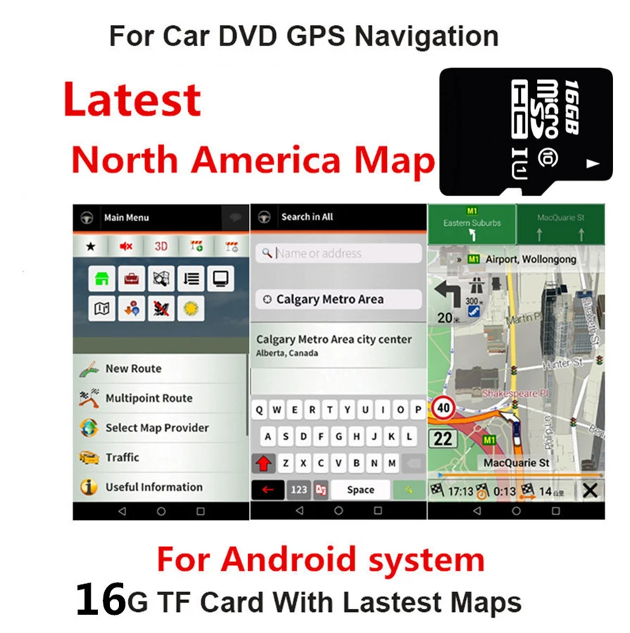 Micro SD Card Car Android System GPS Navigation Software North America Map