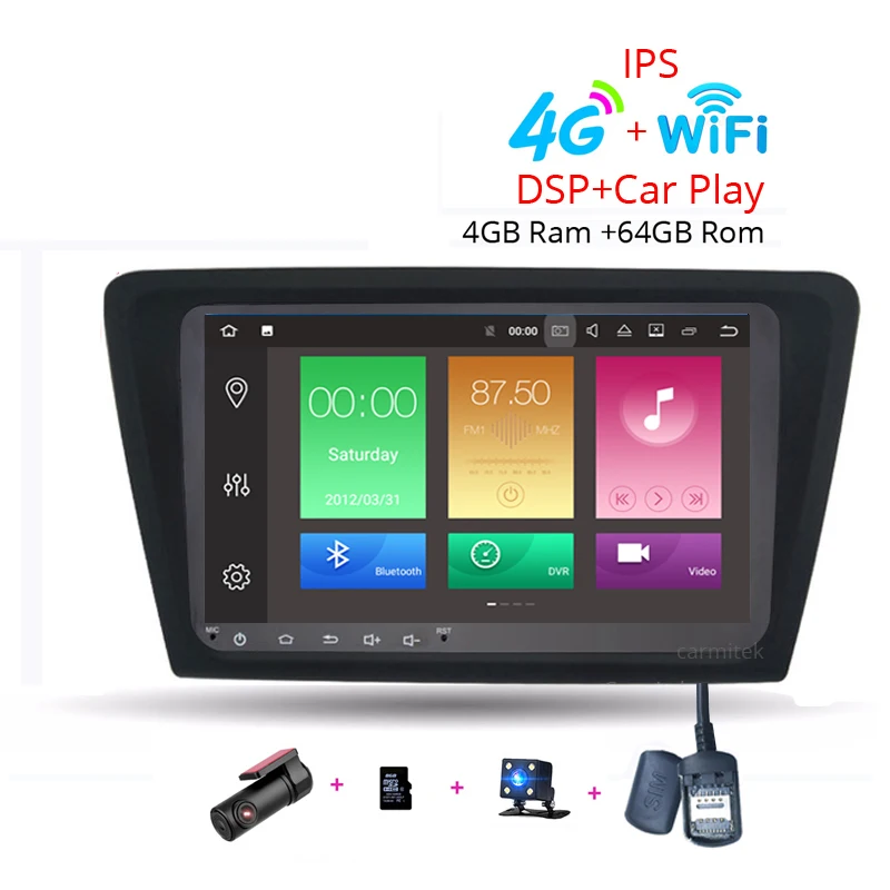 4G 64G Car Play DSP ips Android радио gps Мультимедиа для VW Skoda Rapid 2013- для Volkswage Santana - Цвет: 4G 64G DVR8GBCAM