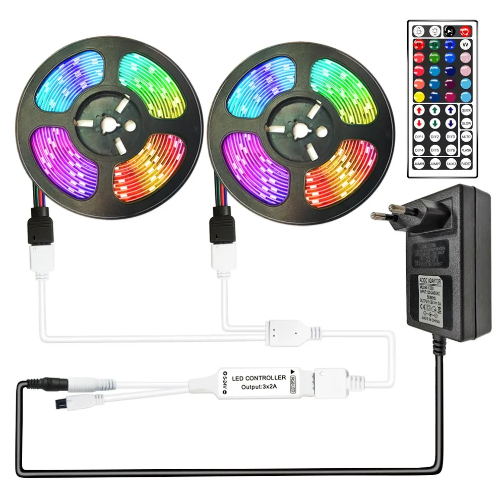 Светодиодные ленты RGB гибкая лампа с диодами для комнаты адаптер питания 20 м 15 12 В
