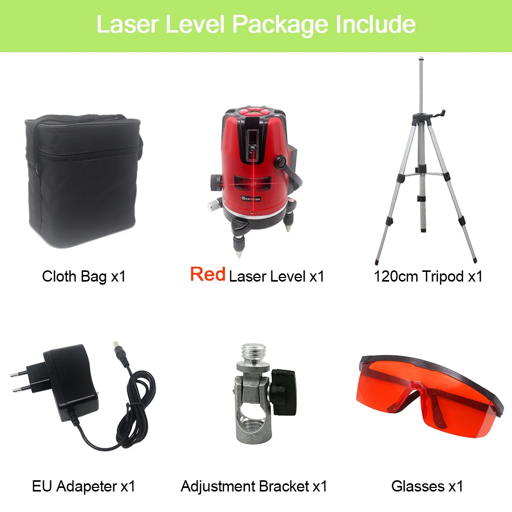 Лазерный уровень с 5 линиями, 360, поворотный уровень, лазерный, самонивелирующийся, горизонтальный, вертикальный, поперечный, наружный режим с внешним источником питания - Цвет: RED SET 2