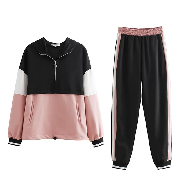 Tmoda 2021 Pakaian Olahraga Wanita Dua Potong Set Untuk Wanita Jaket Jahit Warna Ramping Jaket Kasual Setelan Celana Kasual Jogging Celana Sesuai Dengan Aliexpress