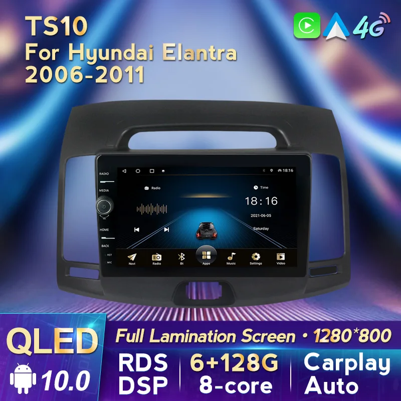 QLED экран подходит для Hyundai Elantra 5 JK GD MD UD 2010-2016 автомобильное радио мультимедийный