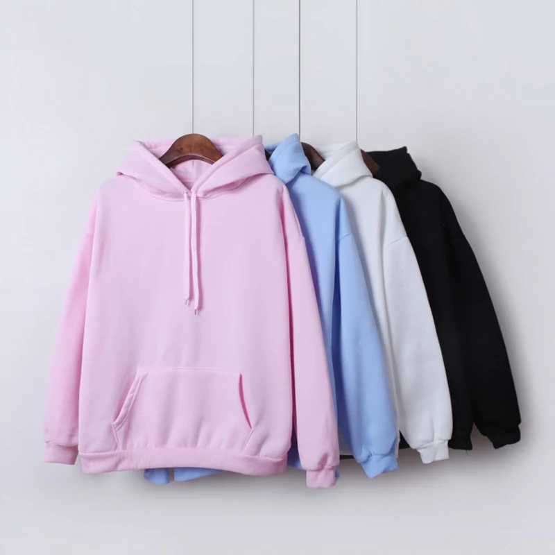

New Social Hoodies For Girls Solid Color Hooded Tops Women's Sweatshirt Long-sleeved Winter Velvet Thickening Coat