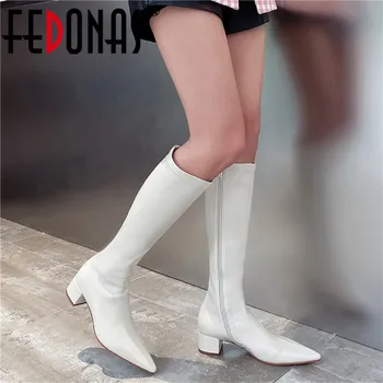 

FEDONAS 2020 Top Brand Side Zipper Pointed Toe Knee High Boots Newest Sexy Long Autumn Winter Wedding Office Shoes Woman Boots