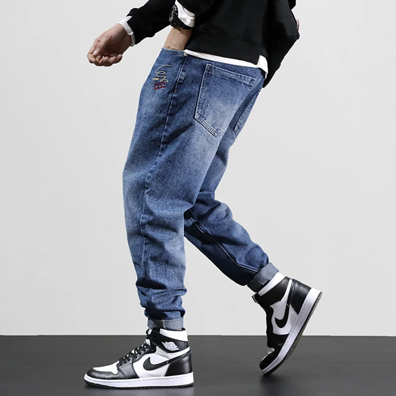 Korean Style Fashion Men Jeans Loose Fit Embroidery Designer Harem Jeans Streetwear Hip Hop Jeans Men 5