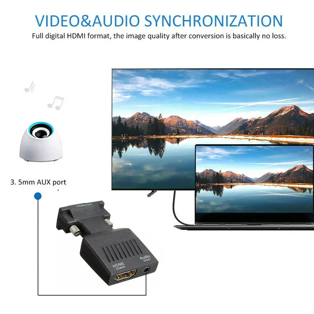 VGA к HDMI адаптер с аудио мужской женскому конвертер ноутбук телевизору для ПК