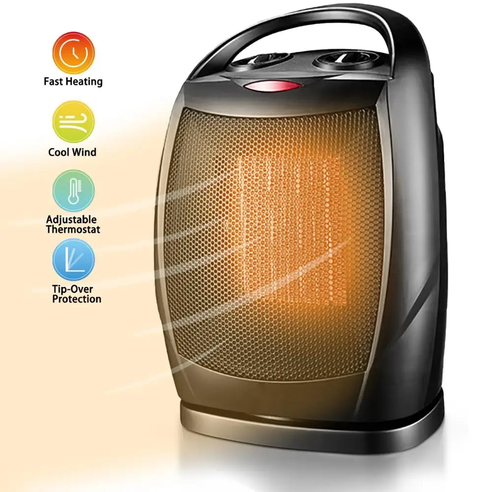 

750W/1500W Oscillating Ceramic Space Heater with Adjustable Thermostat Heater Over-Heat Tip-Over Protection for Home and Office