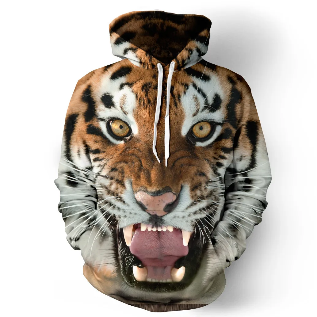 2020 New Animal Printed Pocket Hooded Sweatshirts Lion/tiger 3D Hoodies Pullovers Tracksuits Men Women Long Sleeve Outerwear