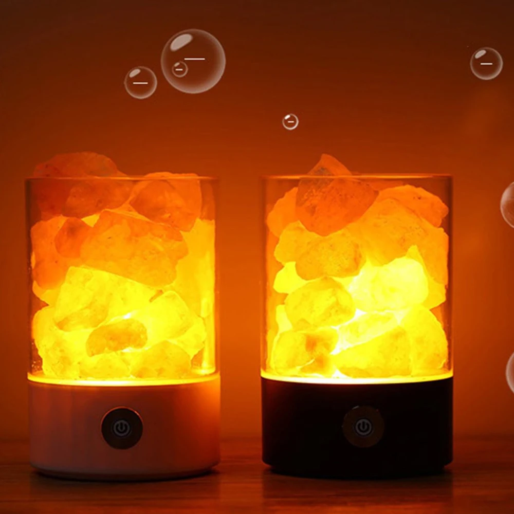 USB Himalayas Salt Crystal Rock Lamp Good For Health Small Mineral Negative Ionic Stone Lava Salt Night Light For Bedroom Light 5