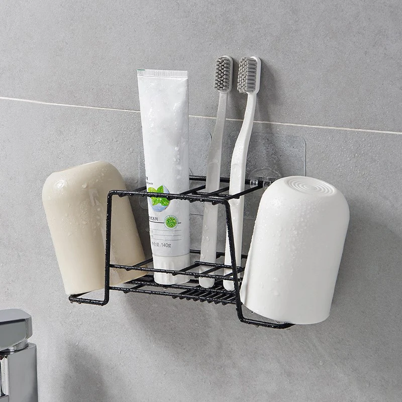 

Toothbrush Holder Tooth Cup Mug Cup Set without Drilling Wall-mounted Storage Rack with Adhesive for Bathroom DNJ998