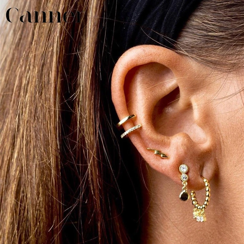 

925 Sterling Silver ear buckle INS Simple double-layer Crystal Diamond Female Ear Clip Women Fashion Earring Jewelry Gift