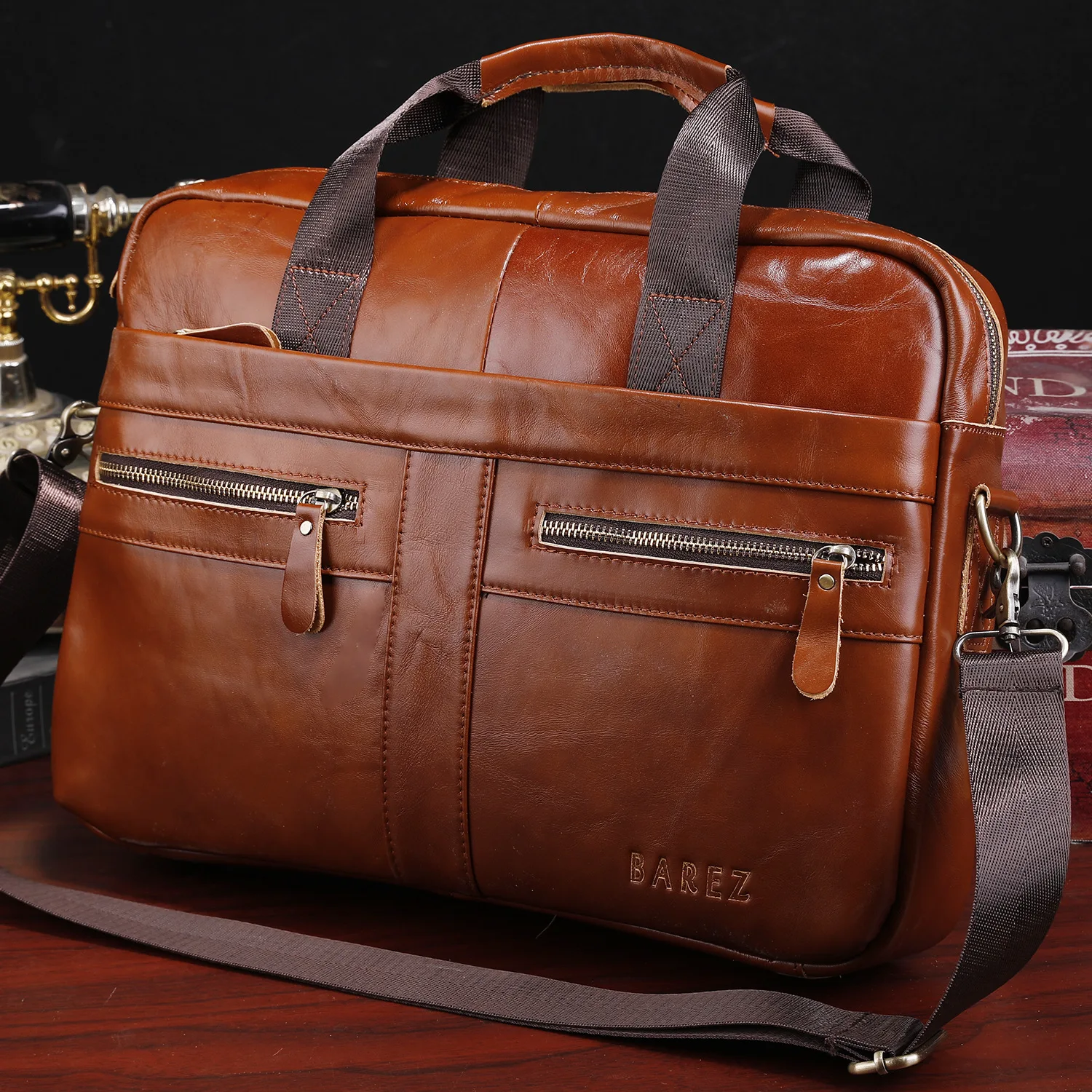

New Trendy Genuine Leather Laptop Bag Stylish Large Capacity Cow Leather Commuter Male Briefcase Business Shoulder Crossbody Bag