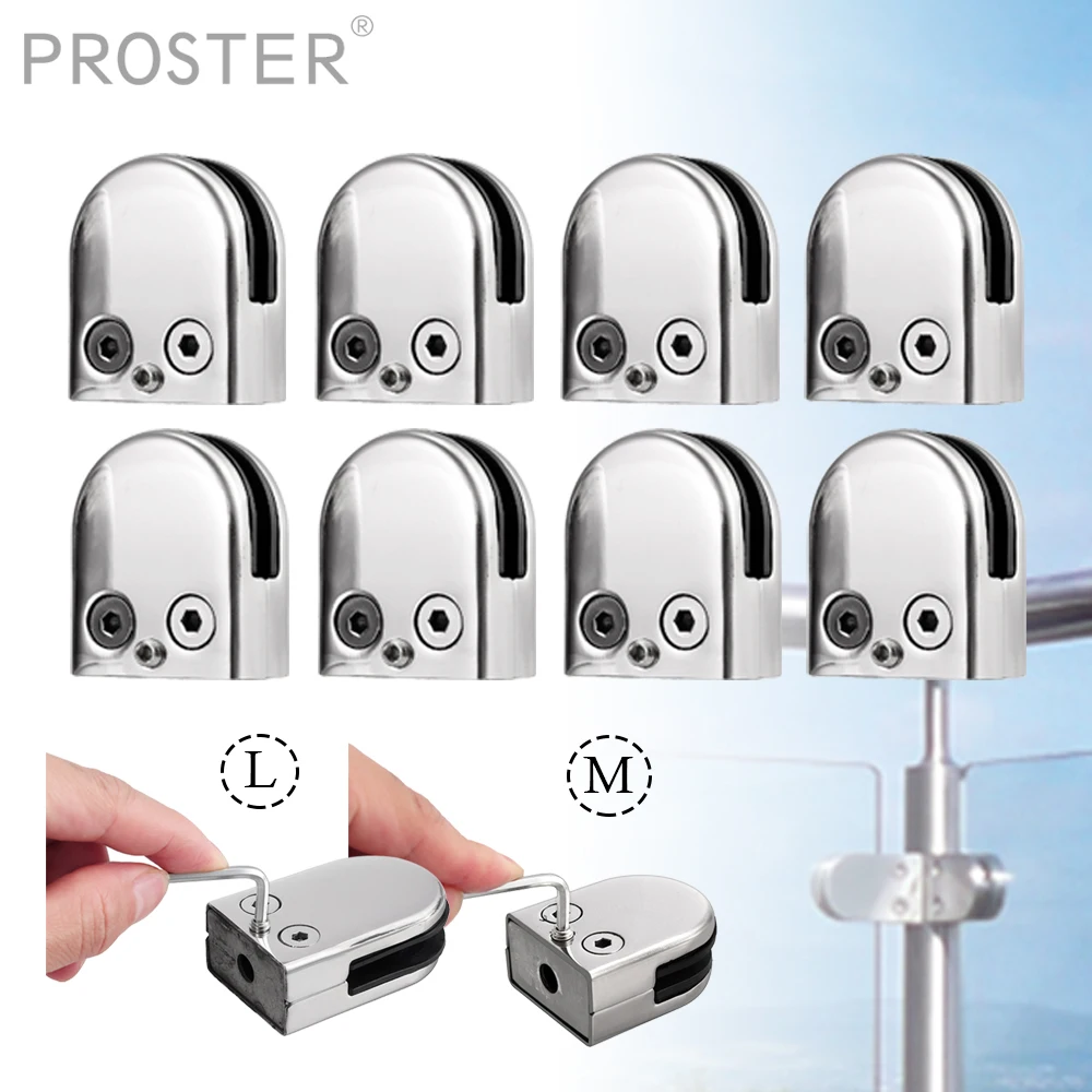 

Proster 8pcs Stainless Steel 304 Glass Clip Clamp Bracket Flat Back Holder for Handrail 8-10mm 10-12mm Polished Glass Clamp Set