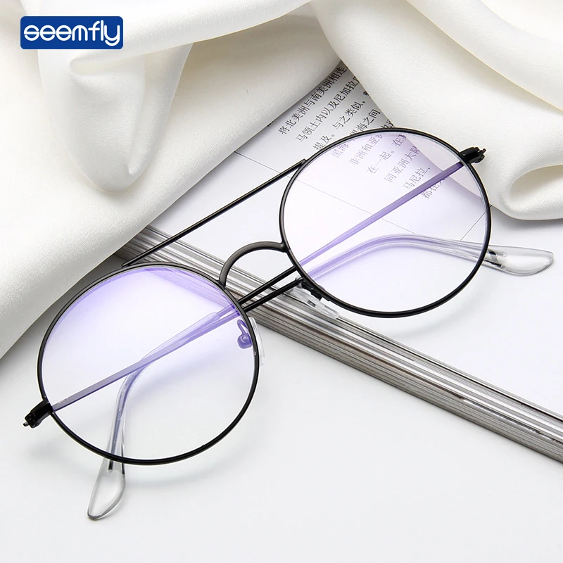 

Seemfly Retro Round Clear Lens Reading Glasses Blue Film Lens Soft Alloy Frames Spectacles Transparent Optical Eyeglasses Unisex