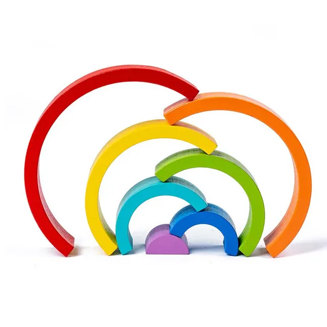 New Kids Montessori  Arch Bridge Rainbow Building Blocks Wooden Toys Baby Early Education Color Cognitive Blocks Toy 5