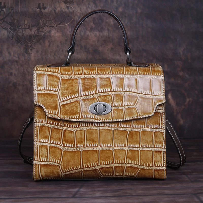 

High Quality Women Messenger Shoulder Crossbody Bags Crocodile Pattern Flap Female Luxury Retro Tote Bag Genuine Leather Handbag