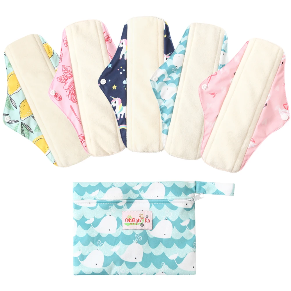 5 шт., женские прокладки, тканевая менструальная прокладка, бамбуковый уголь, гигиенические прокладки для мам, Многоразовые Моющийся санитарный прокладки для салфеток - Цвет: random color white