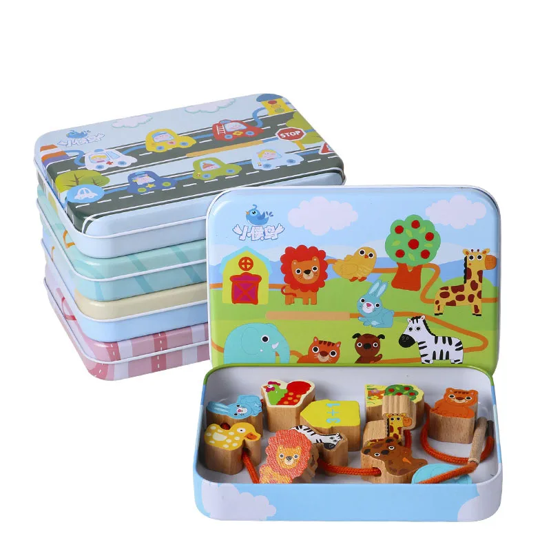 wooden toys baby DIY fruit cartoon toy Animal Stringing Threading wooden beads educational Monterssori toy for 2