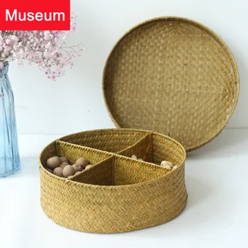 

Mu Shan Straw Plaited Article Separate Compote Accept Basket Round Bring Cover Do Compote Snacks Candy Tea Table Accept Basket
