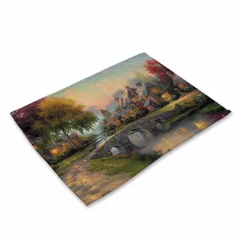 

Creative Building Pattern Placemat Landscape Dining Table Mats Cotton Linen Drink Coaster Western Pad Cup Mat