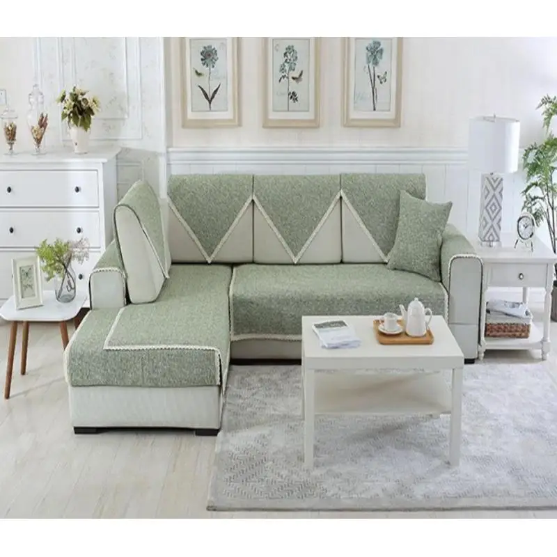 light green Льняные чехлы для диванов для гостиной моющийся диван подушка для кресла чехол современный минималистичный угловой диван полотенце Подушка сиденья Капа де диван - Цвет: light green