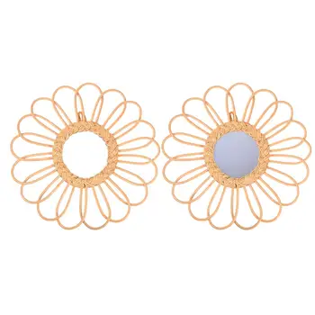 

Home Decor Rattan Vanity Mirror Frame Creative Art Decoration Round Living Room Wall Hanging Kitchen Bathroom Mirror Stand