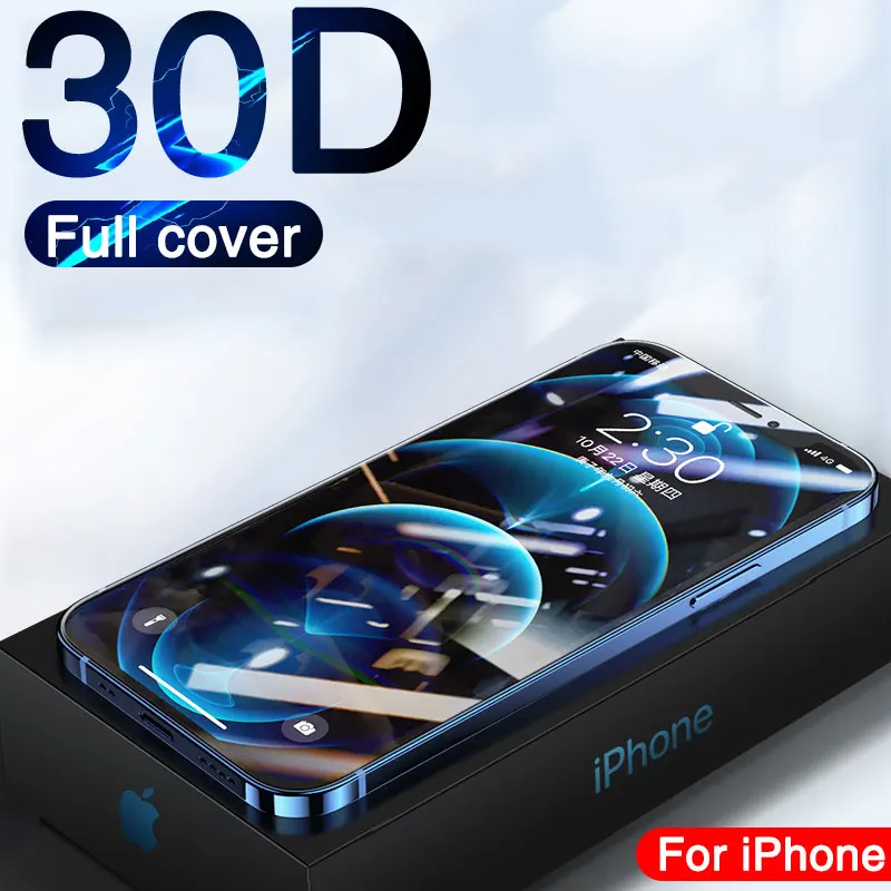 30d capa completa de vidro protetor de proteção para iphone x xr xs 11 pro 12 pro max protetor de tela para iphone 6s 7 8 plus vidro temperado