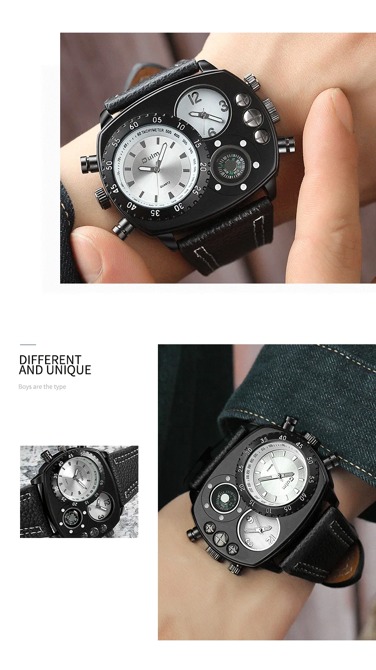 Erkek Kol Saati фирменные мужские часы Oulm с кожаным ремешком кварцевые часы модные часы Militar спортивные мужские часы Montre Homme