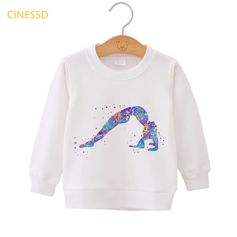 bonito branco hoodies para crianças meninas ginástica arte impressão crianças grosso esporte roupas inverno ginásio amante presente de aniversário camisolas